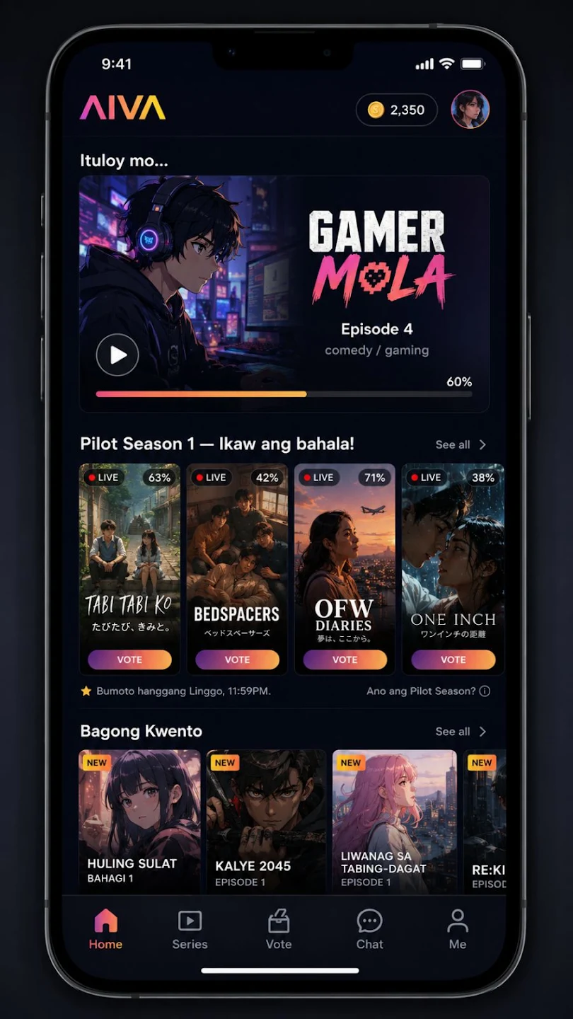 AIVA app home screen showing live pilot voting